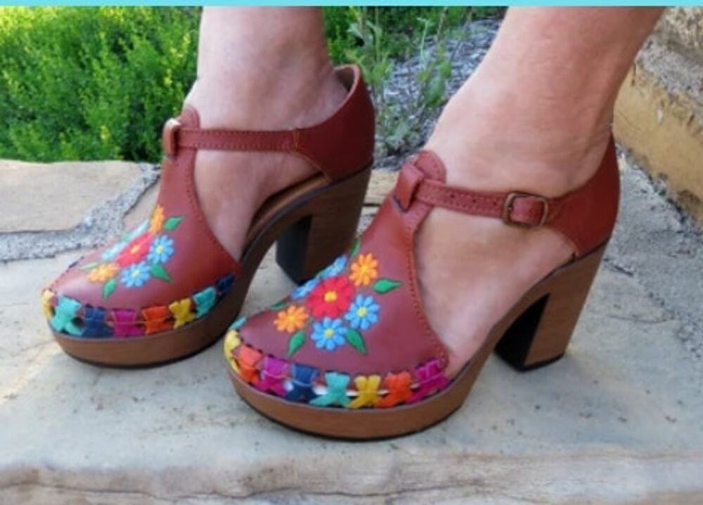 New Mexicanita Las Flores High Heel Sandals Colorful Shoes Size Mex 26 US 9